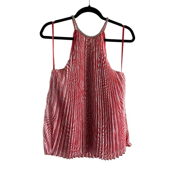 Michael Kors L Pink Zebra Print Sleeveless Chain Detail Pleated Halter Top NWT - Picture 2 of 13